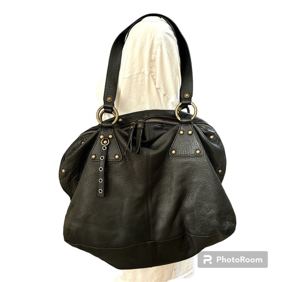 7 FOR ALL MANKIND black leather shoulder bag - Picture 1 of 12